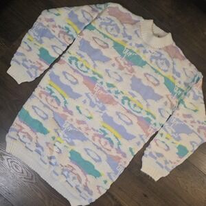 Vintage Brunny Pastel Floral‎ Sweater Easter Spring USA Made Large Cottagecore